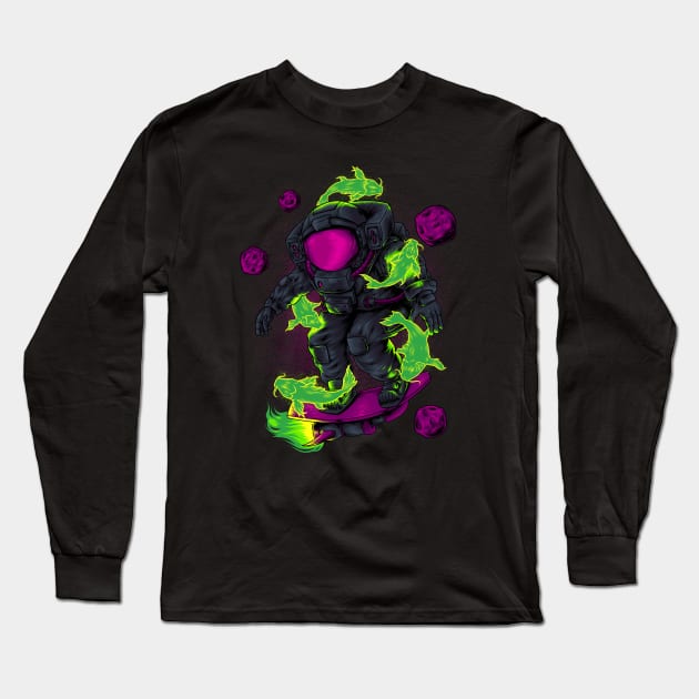 Surfing in Space Long Sleeve T-Shirt by FUJHINE